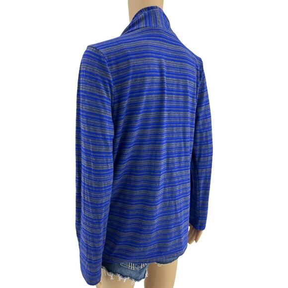 41Hawthorn MEDIUM Blue Gray Striped Cardigan Sweater Long Sleeve Rolled Collar - Picture 4 of 5